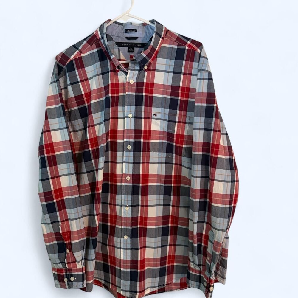 Tommy Hilfiger Men’s Classic Fit Plaid Button-Down Shirt XL